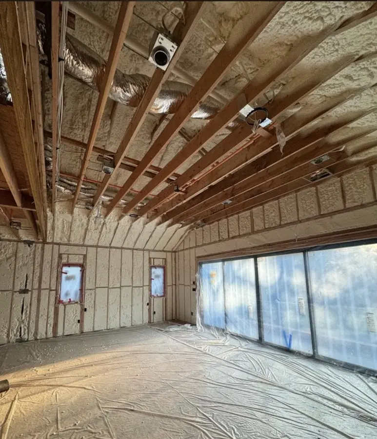 Interior walls and ceiling insulated with spray foam during new construction in Mission Viejo